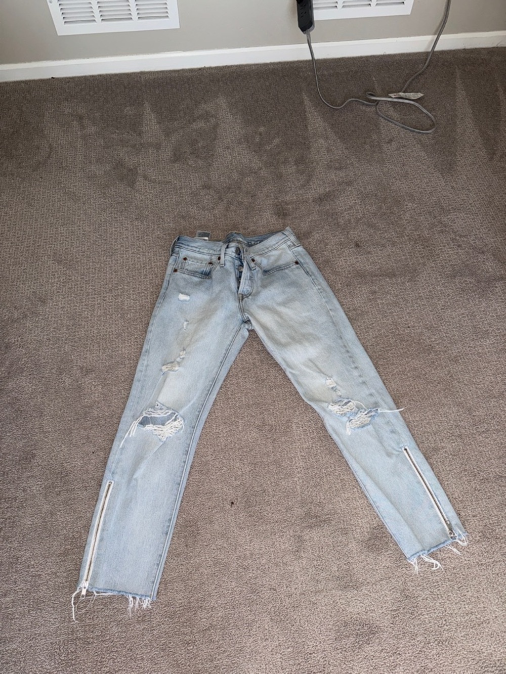 Levi's Light Blue Distressed Boyfriend Jeans with Ankle Zippers